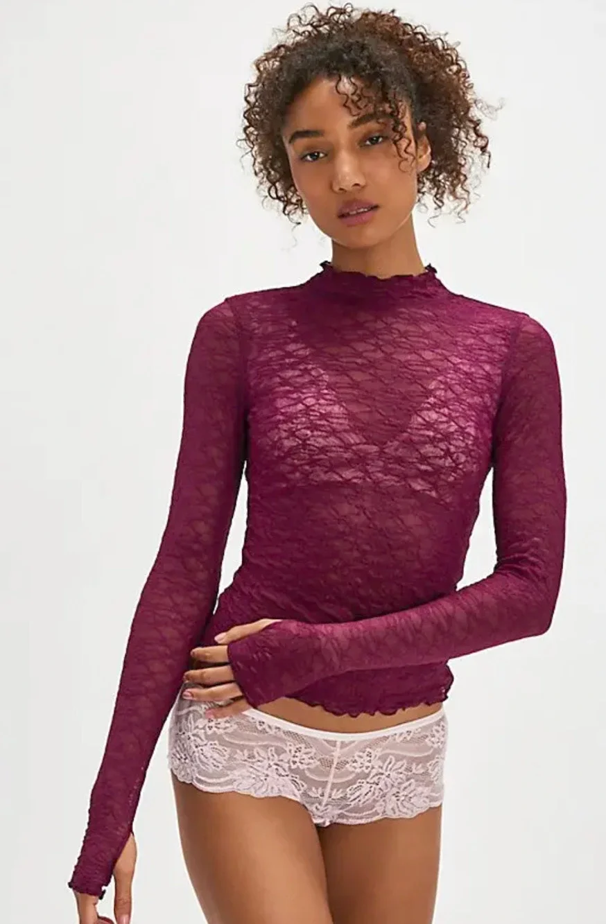 FREE PEOPLE INTIMATELY BERRY BANDIT FROM THE START MOCKNECK LAYERING TOP SHIRT S